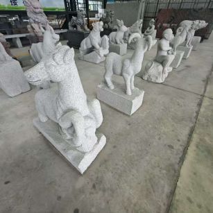 河北 芝麻白花岗岩造型立体雕刻——十二生肖