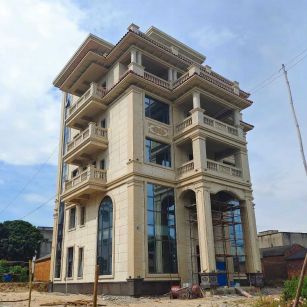 河北 黄金麻花岗岩石材别墅外墙干挂搭配（雕花栏杆花瓶柱门楼罗马柱）