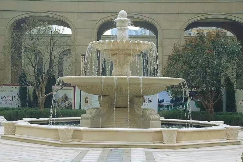 河北 黄金麻花岗岩异型加工——户外庭院石雕流水喷泉