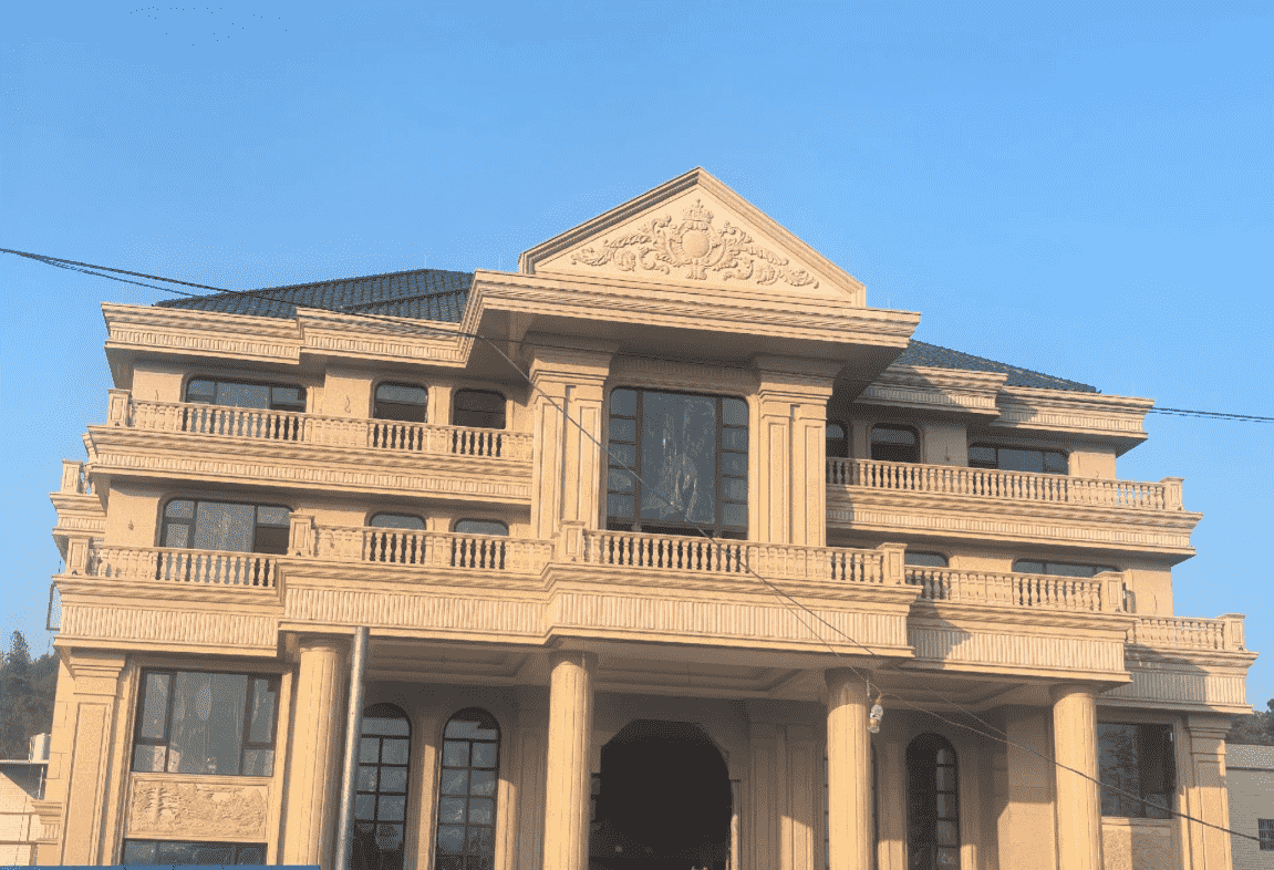 河北黄金麻别墅外墙干挂石材效果示例