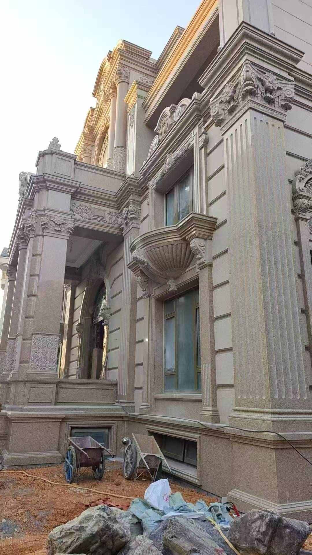 河北 黄金麻花岗岩光面别墅外墙干挂施工完成