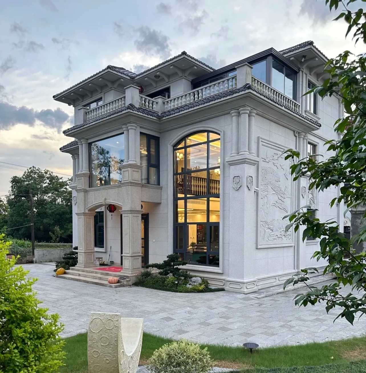 河北 白麻花岗岩私人别墅干挂石材豪华定制