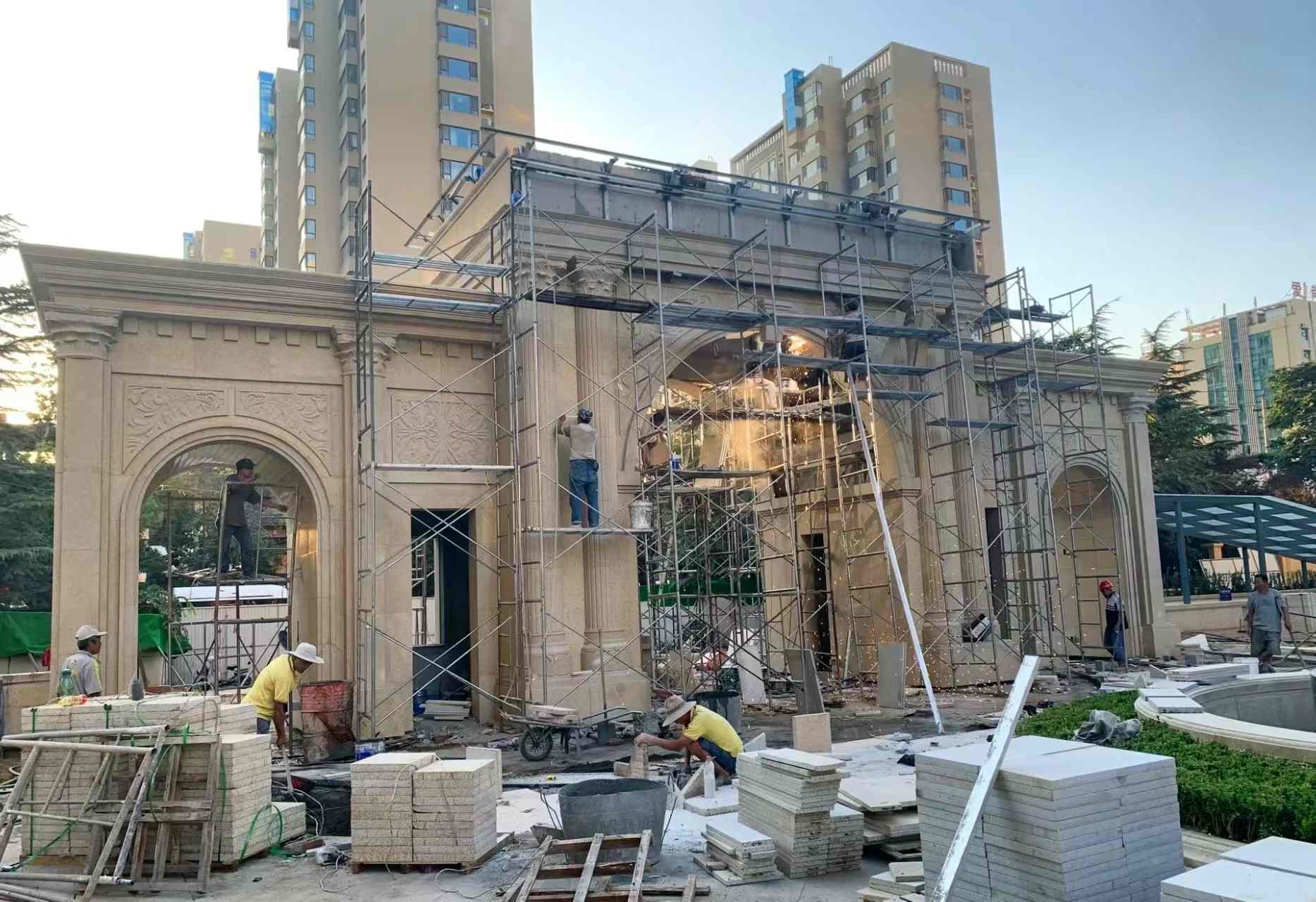 河北 黄金麻荔枝面花岗岩小区门楼外墙干挂