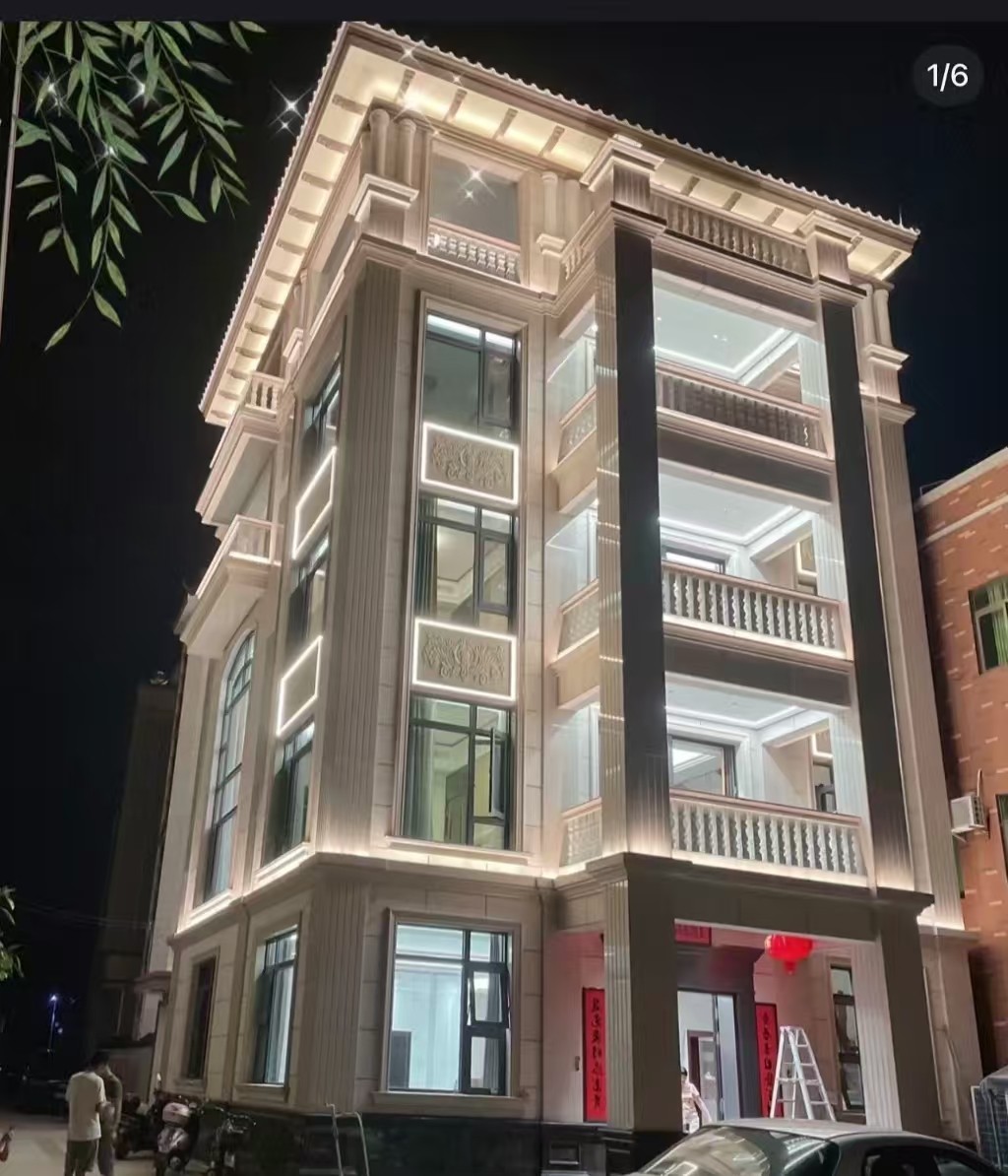 河北 芝麻白花岗岩别墅外墙夜间效果